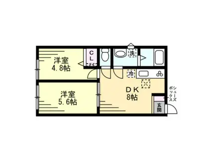シュガーハイム(2DK/2階)の間取り写真