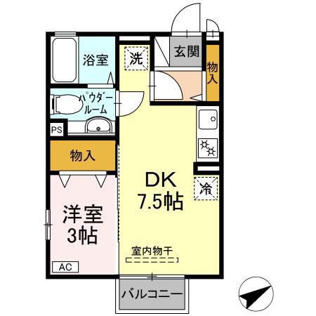 エスポワールⅡ(1DK/2階)の間取り写真