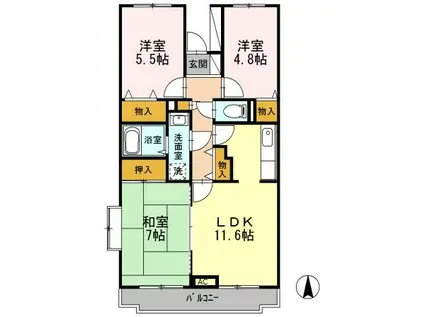 BELLEVUE参番館(3LDK/2階)の間取り写真