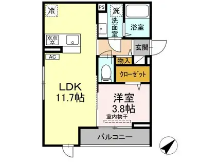 シンシアタワー(1LDK/3階)の間取り写真