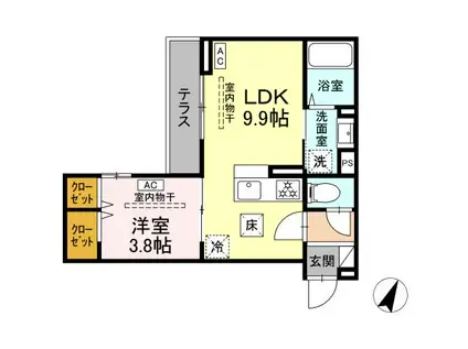 フラクタス相南1丁目(1LDK/1階)の間取り写真