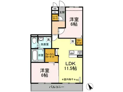 グレイスコート湘南(2LDK/2階)の間取り写真