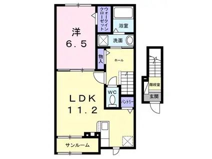 シュタイン・フルス(1LDK/2階)の間取り写真