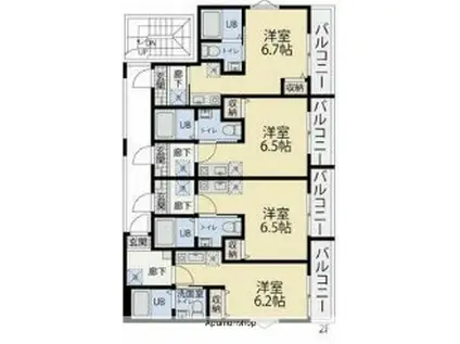 うみかぜハイツⅡ(ワンルーム/2階)の間取り写真