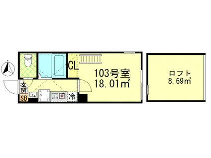 MIGHTY武蔵中原(1K/1階)の間取り写真