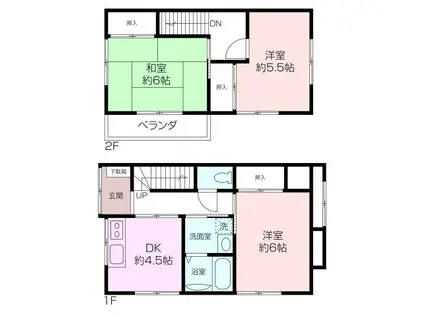 京急久里浜線 三浦海岸駅 バス乗車時間:13分 太田和バス停で下車 徒歩7分 2階建 築50年(3DK)の間取り写真