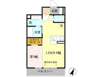イリヴェール東ヶ丘(1LDK/3階)の間取り写真