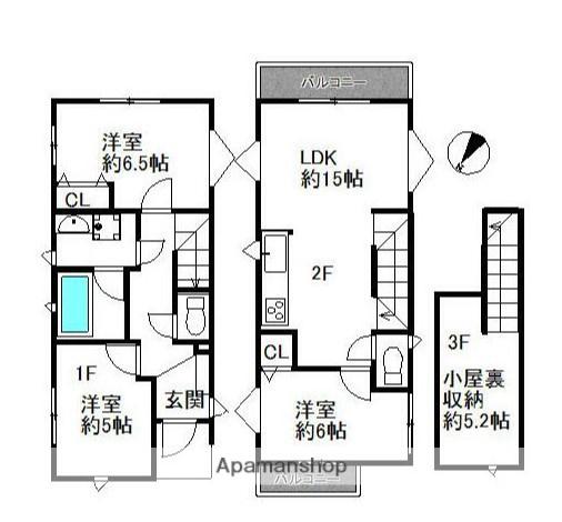 京浜急行電鉄本線 弘明寺駅(京急) 徒歩10分 2階建 築2年(3LDK)の間取り写真