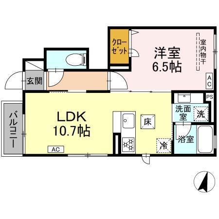 ヒラソル江田(1LDK/1階)の間取り写真
