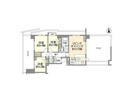 パークホームズ横濱東白楽(3LDK/1階)の間取り写真