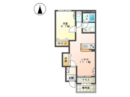 メゾン ラ ティーダ(1LDK/1階)の間取り写真