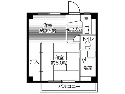 ビレッジハウス亀井野4号棟(2K/2階)の間取り写真