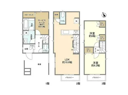 京浜急行電鉄空港線 穴守稲荷駅 徒歩9分 3階建 築1年(2SLDK)の間取り写真