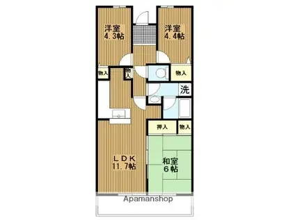 ヒルズ南戸塚3号棟(3LDK/7階)の間取り写真