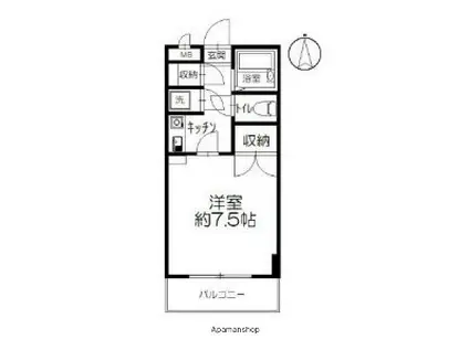 イーストピークⅤ(1K/4階)の間取り写真