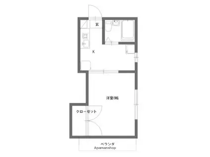 ミナトハイツ 第1(1K/2階)の間取り写真