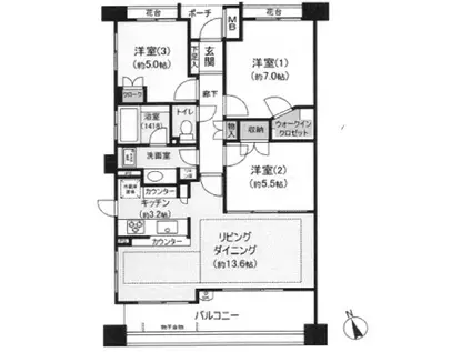 パークフォリア青葉台つつじが丘レジデンス(3LDK/4階)の間取り写真