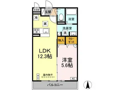 サンビレッジ中央(1LDK/1階)の間取り写真