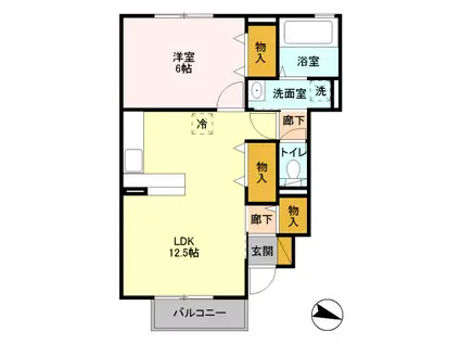 ハーモニー参番館(1LDK/1階)の間取り写真