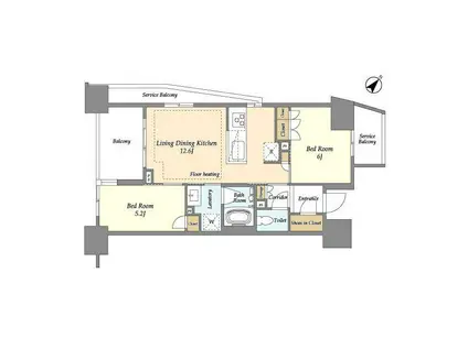 横須賀中央レジデンス(2LDK/12階)の間取り写真