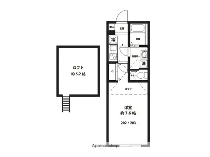 ブランシェつきみ野(1K/2階)の間取り写真