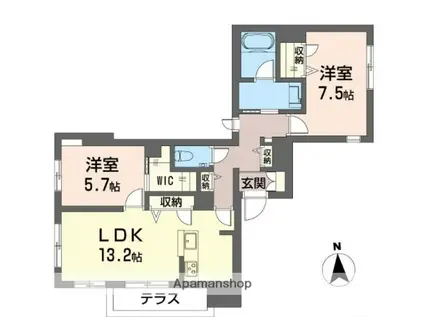 アンジュール新川崎(1LDK/2階)の間取り写真