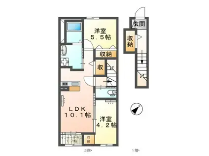 厚木市下川入アパート(2LDK/2階)の間取り写真