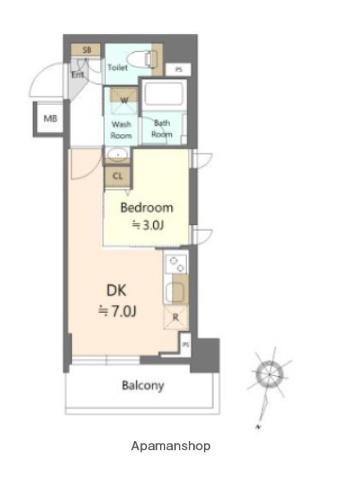 SHOKEN RESIDENCE西馬込(1DK/3階)の間取り写真