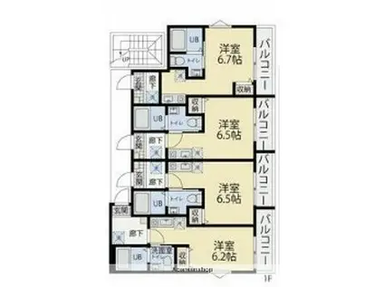 うみかぜハイツⅡ(ワンルーム/1階)の間取り写真