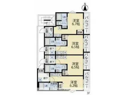 うみかぜハイツⅡ(ワンルーム/3階)の間取り写真