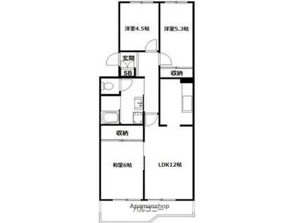パラシオン西谷(3LDK/3階)の間取り写真