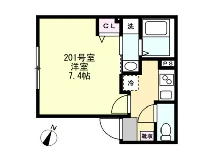 ベイルームコート辻堂(1K/2階)の間取り写真