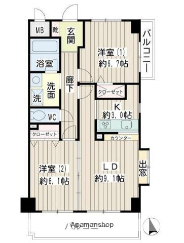 ガルファーサ新横浜(2LDK/3階)の間取り写真