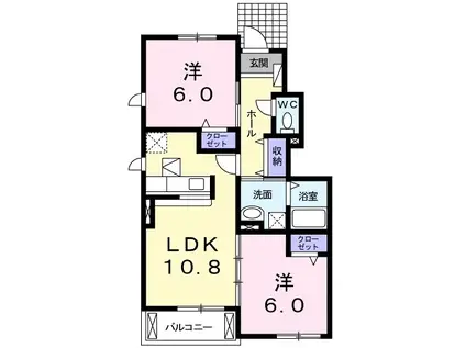 ソレイユ野津田(2LDK/1階)の間取り写真