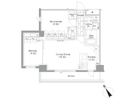 ザ・パークハビオ横浜山手(1SLDK/3階)の間取り写真