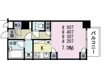 ジュネス南林間 II(1K/5階)の間取り写真