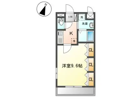 ビレッジ高坪2(1K/2階)の間取り写真