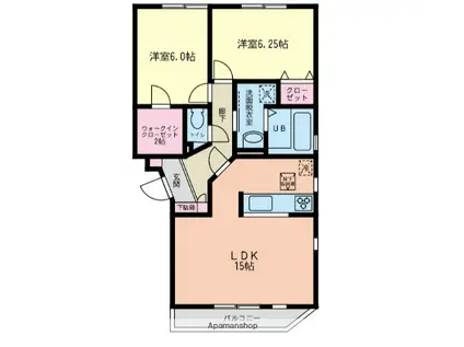 ルシェンテ D棟(2LDK/2階)の間取り写真