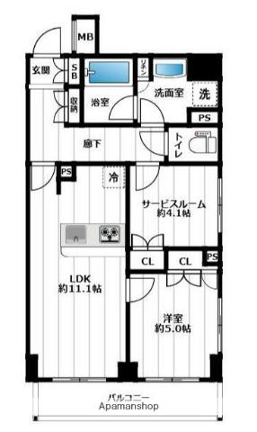 川崎大島マンションカワサキオオジママンション(1SLDK/10階)の間取り写真