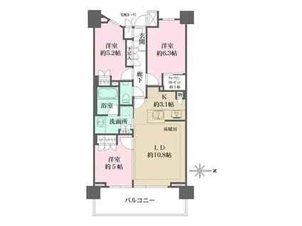 ザ・パークハウス武蔵新城フロント(3LDK/7階)の間取り写真