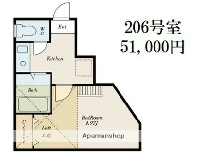 G・Aヒルズ六浦(1K/2階)の間取り写真