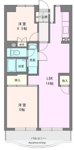 ボヌール秦野1(2LDK/5階)の間取り写真