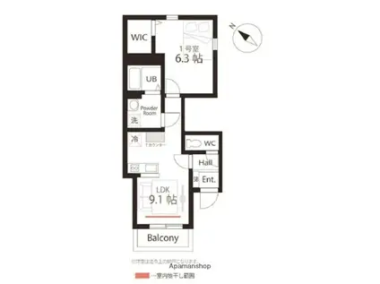 ハーミットクラブハウストゥギャザーBAMBINI(1LDK/2階)の間取り写真