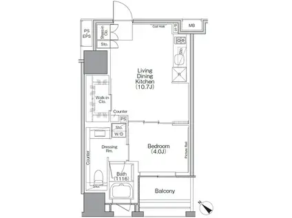 ザ・パークハビオSOHO横浜関内(1LDK/11階)の間取り写真