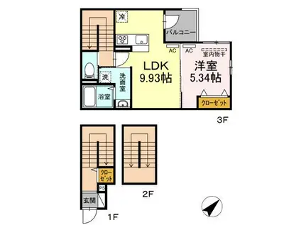 エクセリア大崎(1LDK/3階)の間取り写真