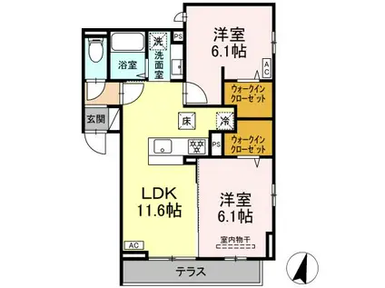 ファンウェーブ湘南茅ヶ崎(2LDK/1階)の間取り写真