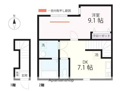 ハーミットクラブハウスMIX三ツ沢下町(1DK/2階)の間取り写真