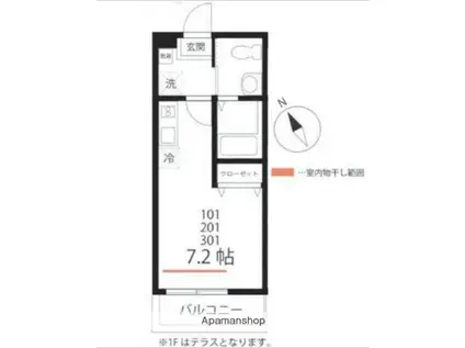 ハーミットクラブハウスジラユ(ワンルーム/1階)の間取り写真