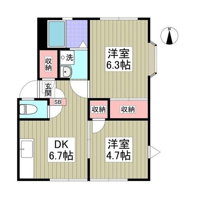 マイポートオークⅡ(2DK/1階)の間取り写真