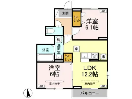 オリエンタルドエル II(2LDK/1階)の間取り写真